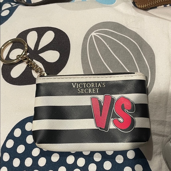 Victoria's Secret Black and White Striped Pouch with Pink Accent - Picture 1 of 3